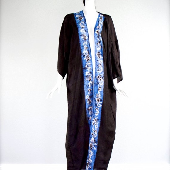 VTG 70's India Hand Blocked Long Silk Kimono - Picture 4 of 5